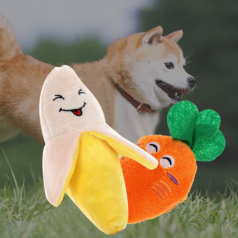 Sounding Puppy Dog Chew Toy Various Fruit Vegetable Cartoon Squeak Toy For Cat Pets Plush Banana Carrot Donuts