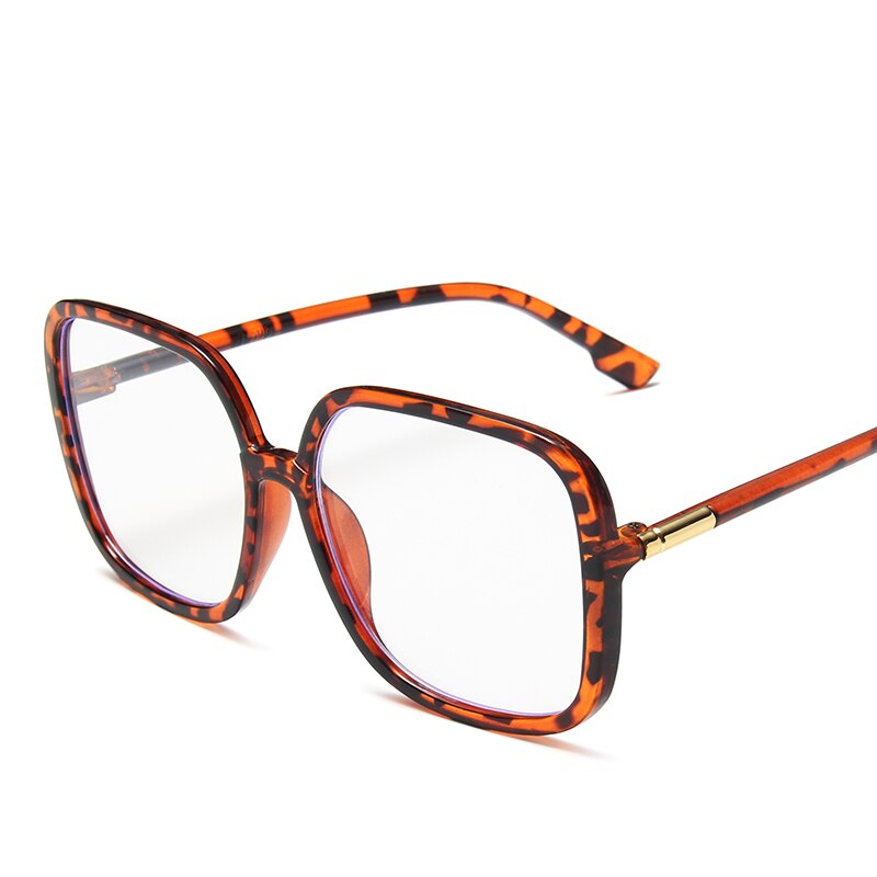 Vintage overdimensionerede firkantede brilleramme kvinder retro store briller kvindelig klar linse optiske briller gennemsigtig: Leopard