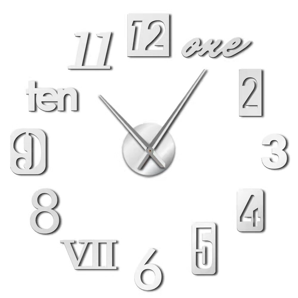 De pared grande reloj 3D DIY de aguja relojes espejo de acrílico relojes adhesivos sala de decoración del hogar, Europa horloge: C Sliver / L 80-120cm (EVA)