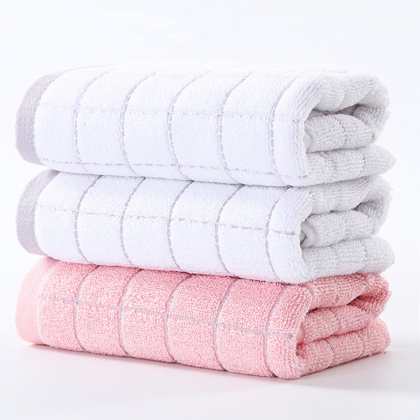 Juego de toallas faciales a cuadros para adultos y niños, 100% algodón, suave, pelo grueso, para manos, hogar, Hotel, Spa, toalla de cara, servilleta, 3 piezas: 2 white-1 pink