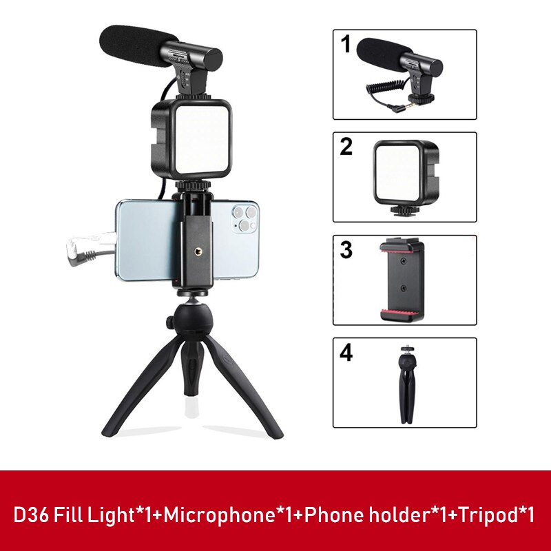 Jumpflash Tripod Phone Stabilizer Holder Condenser Microphone LED Fill Light for Photo Video Selfie Camera Phone: H