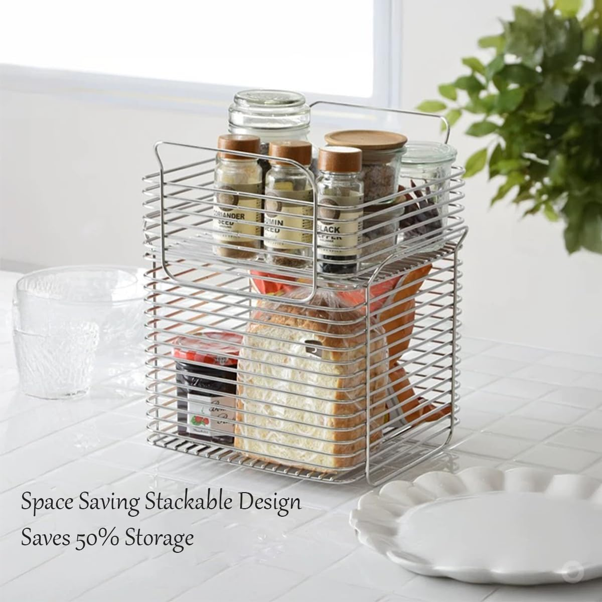Paniers empilables en fil d'acier inoxydable, Organization de fruits et légumes, garde-manger, armoire, poubelle, étagères de rangement pour la cuisine