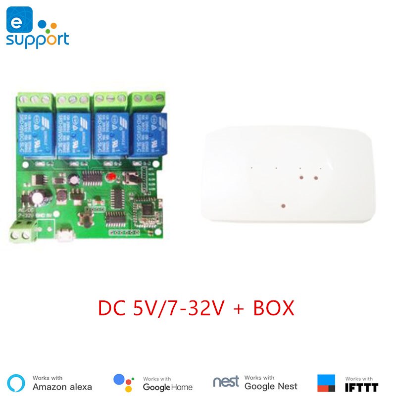 Ewelink smart switch  dc5v ;  dc 7v-32v ;  ac90v-250v ; 4 -kanals interlocking/inching/selvlåsende wifi switch til gør-det-selv smarte hjem: Dc 7-32v