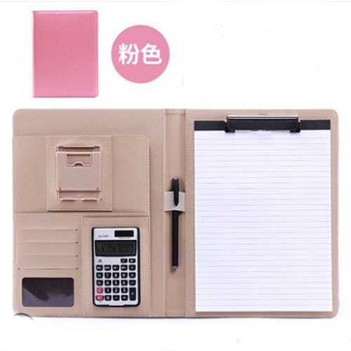 Multifunctional Padfolio Business Zippered Padfolio Folder Document Case Organizer Leather A4 PU Portfolio Memo Pad: Pink