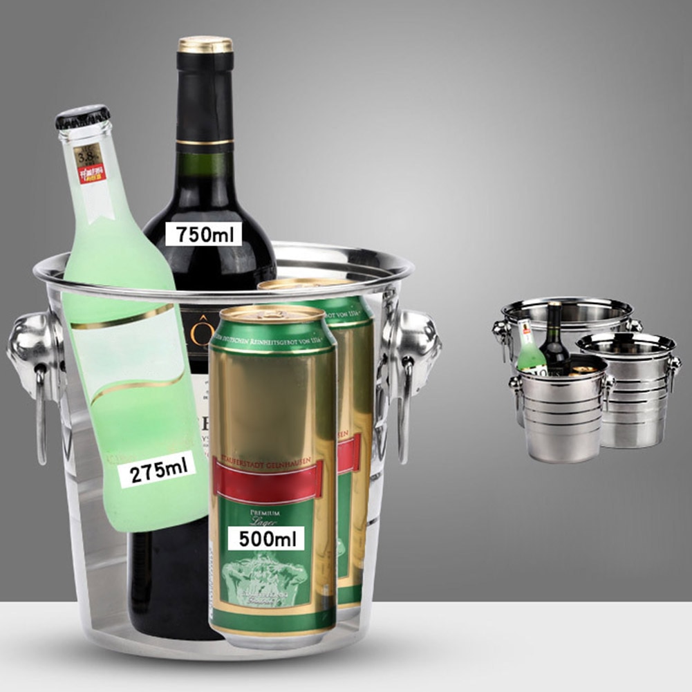 3L/5L/7L Stainless Steel Ice Bucket Thick Ice Holder Container for Bar Party Champagne Wine Barrel Silver