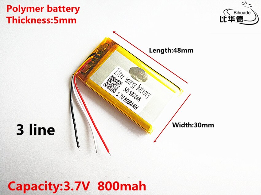 3 lijn Goede Qulity 3.7 V, 800 mAH, 503048 lithium Polymeer ion/Li-Ion batterij voor SPEELGOED, POWER BANK, GPS, mp3, mp4
