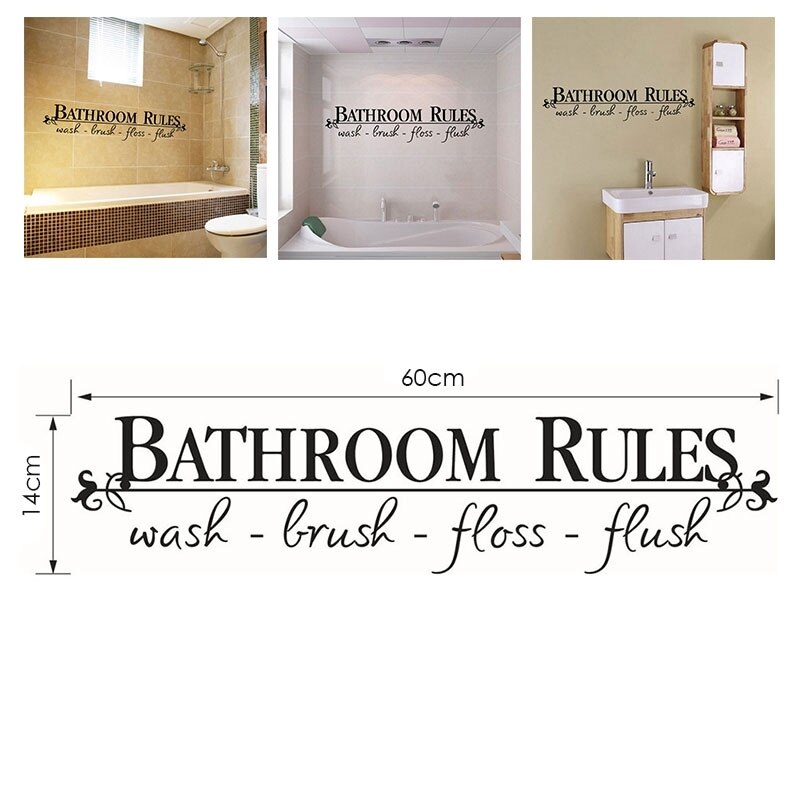 Bathroom Art DIY Toilet Rules Waterproof Quote Word Wall Stickers Bathroom Removable Sticker Wallpaper Home Bath Decal Decor