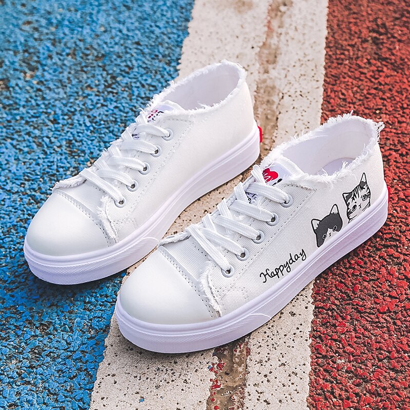 Kleurrijke damesschoenen canvas schoenen tijschoenen casual damesschoenen dames sportschoenen sneakers: Wit / 35