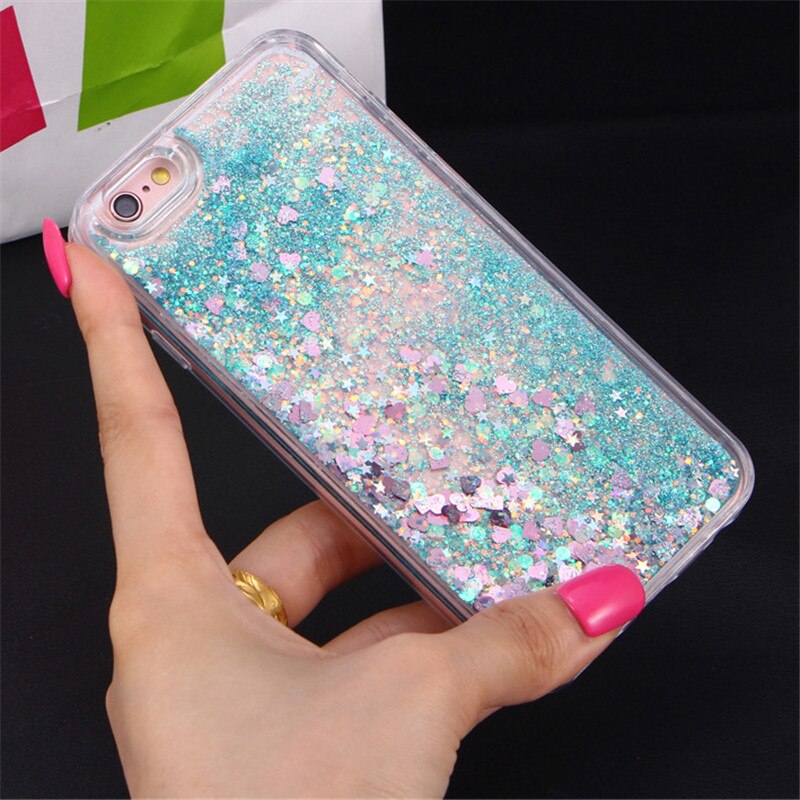 Liquido lusso Glitter Sabbia Stella Casse Del Telefono Mobile Per il iPhone 6 6s 5 5S 5SE 7 7 Plus cuore Dinamico Posteriore In Plastica Morbida Bordo Fundas