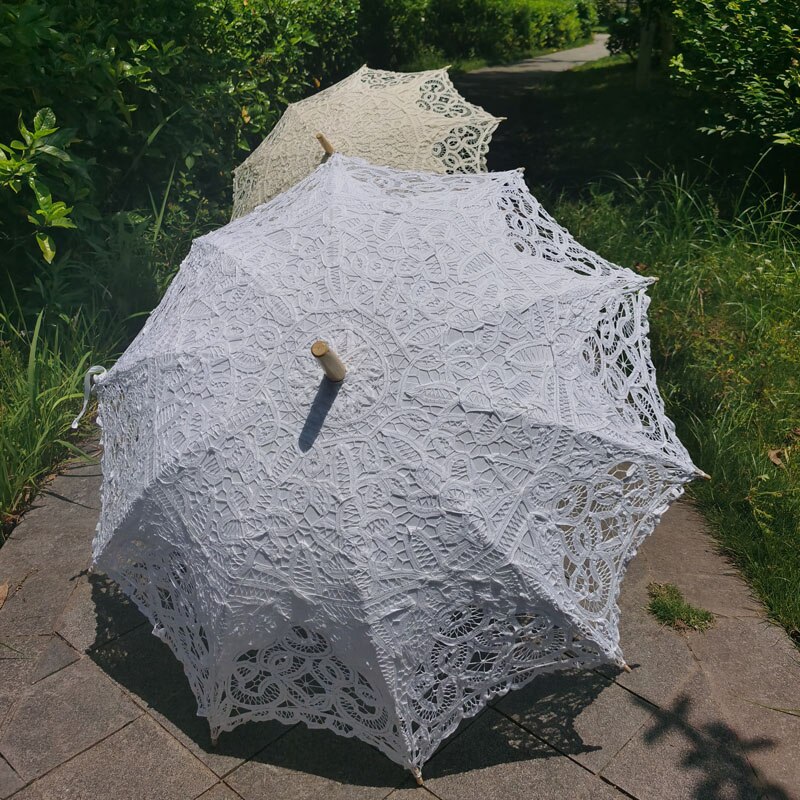 Cotton Sun Batten Victorian Lace Parasol Umbrella Hook Handle Battenburg Lace Parasol Wedding