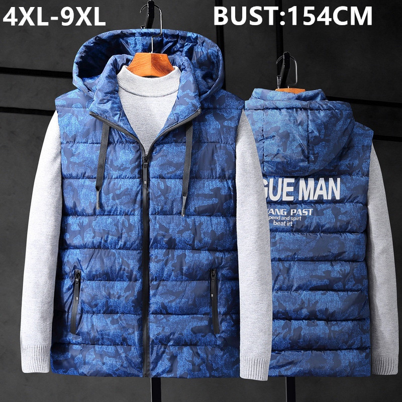 Winter Mouwloze Jas Dikker Hoed Warm Vest Camouflage Big Size 6XL 7XL 8XL 9XL Hoodie Kleding Gilet Uomo Camo Mens vest