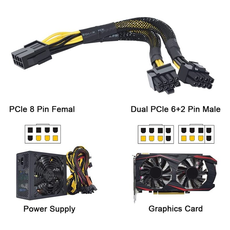 18 Awg 8Pin Mijnbouw Kabel, Gpu Power Kabel Voor Bitcoin Mining, vga 8 Pin Female Naar 8Pin (6 + 2) Mannelijke, Pcie Splitter Kabel