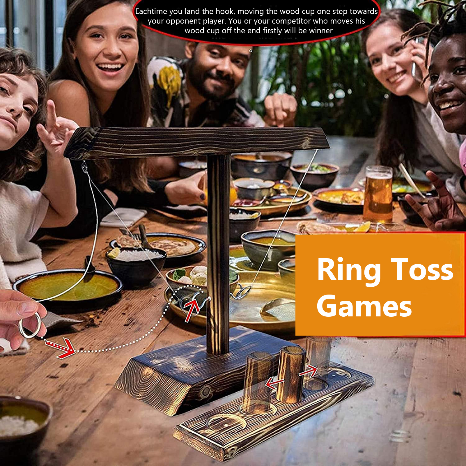 Ring Toss Games Hook Games for Adults Handmade Wooden Ring Tossing Throwing Games for Party Drinking Interactive Activity