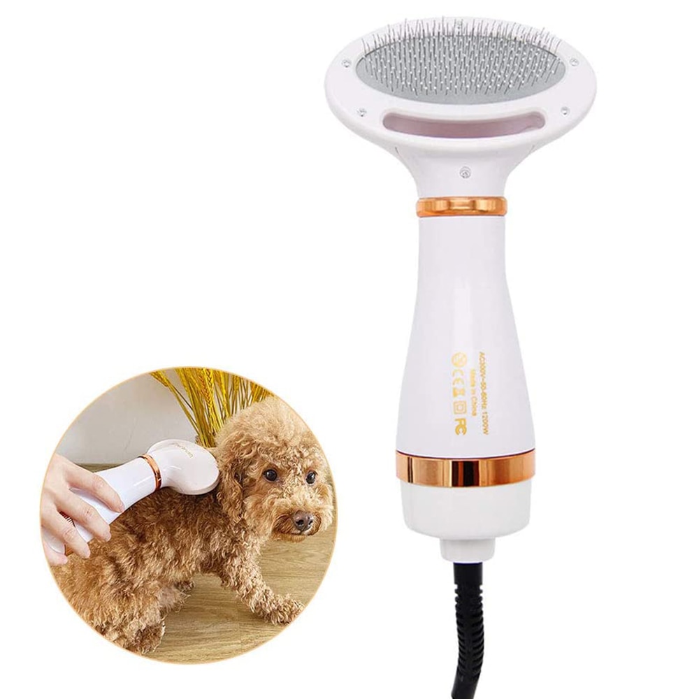 Pet Dog Hair Dryer Comb Grooming Hair Fur Blower Adjustable Temperatures Settings Cat Dog 2-In-1 Dryer Comb Brush Low Noise