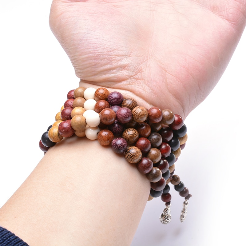 108 variété de bois de santal tibétain bouddhiste prière perles Bracelets bricolage bouddha Mala chapelet en bois Bracelet à breloques pour hommes femmes