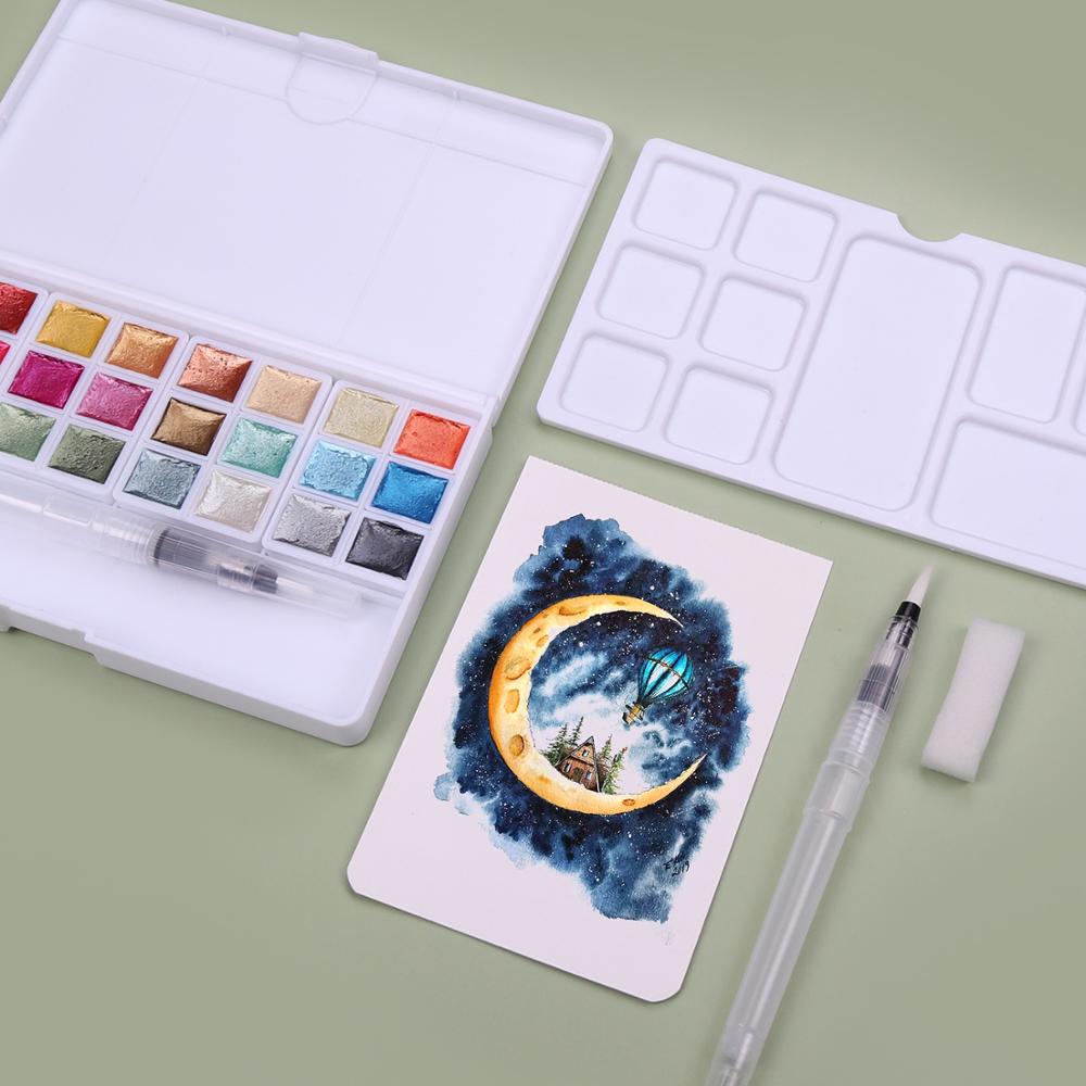 Seamiart Parel Aquarel Pigment 24 Kleur Solid Metallic Water Kleur Verf Set Voor Tekening Illustraties Art Supplies