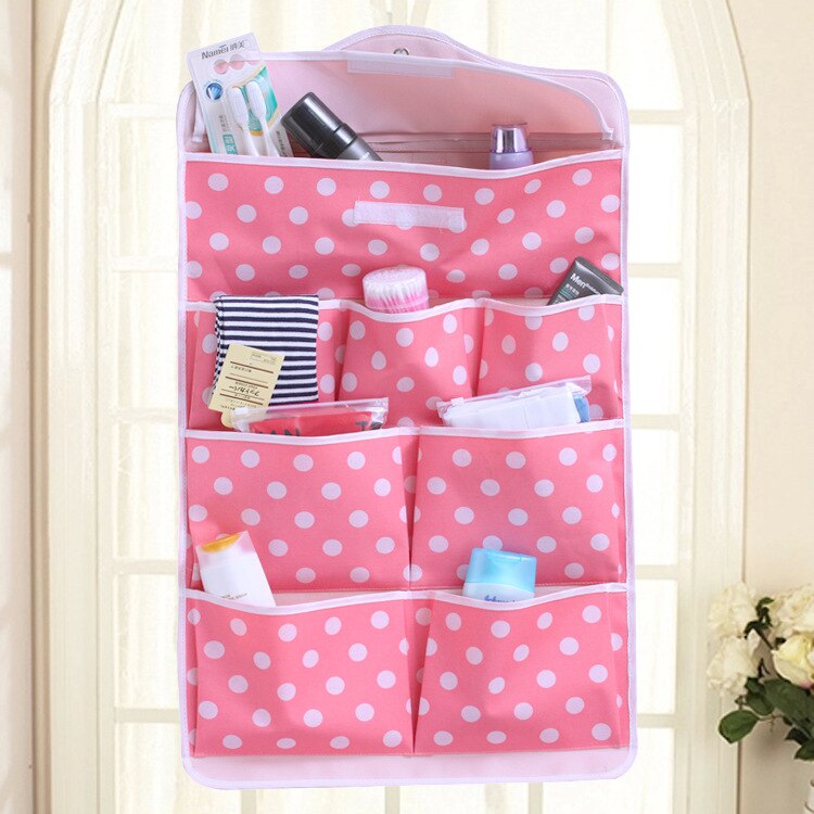 Polka Dot Wandtasche - 70x42.5cm - Baumwollstoff - Badezimmer Organizer: Rosa
