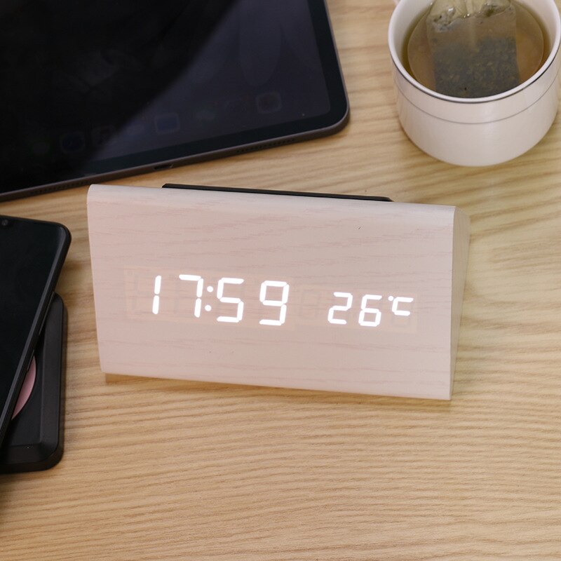 LED Digital Clock Wooden Alarm Clock Table Sound Control Electronic Clocks Desktop USB/AAA Powered Desperadoes Home Table Decor: C