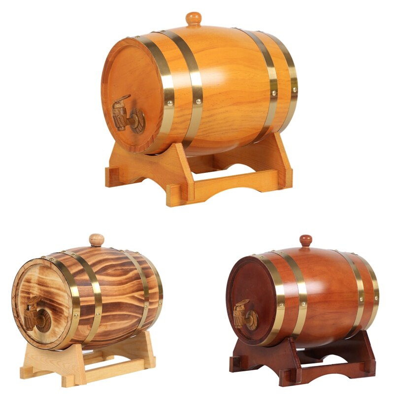 Oak Barrel, 1.5 L / 3 L Oak Storage Barrel Built-in Foil Liner to Store Your Own Whiskey, Beer, Wine, Bourbon, Brandy