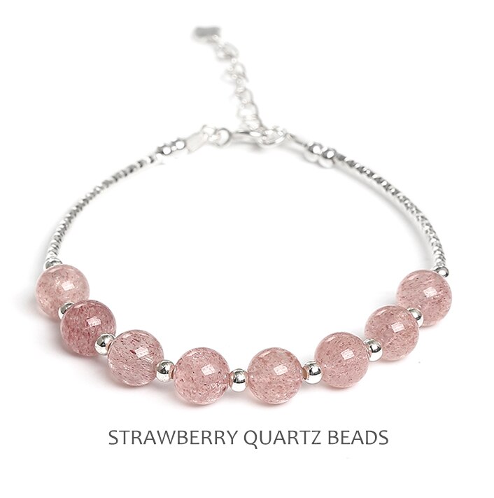 Morango quartzo pulseira moonstone 925 prata esterlina pulseira para mulheres presentes artesanais moda jóias: STRAWBERRY BEADS