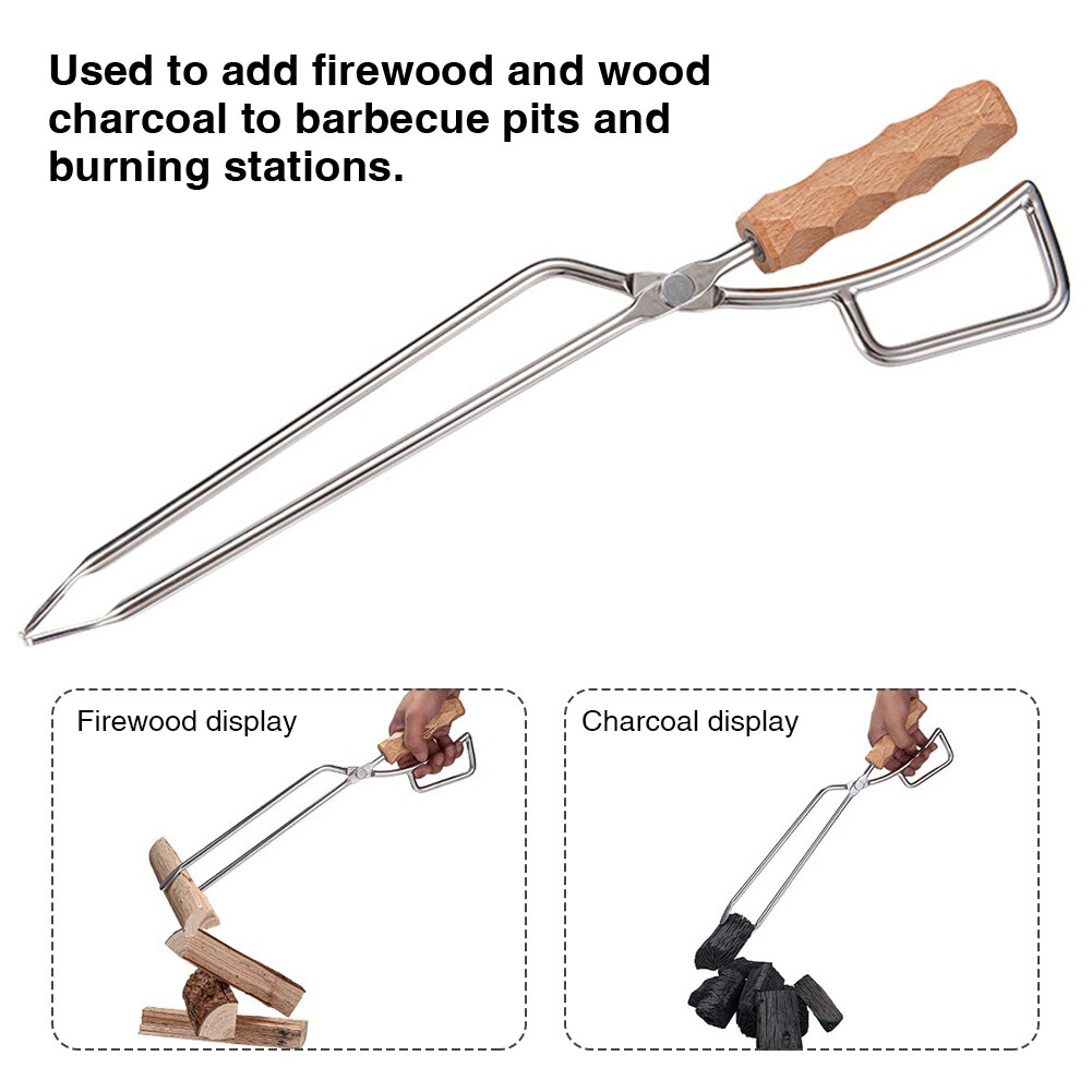 Camping Wood Grabber Home BBQ Accessories Tongs Tool Durable Fire Pit Picnic Stainless Steel Anti Slip Duckbilled Outdoor