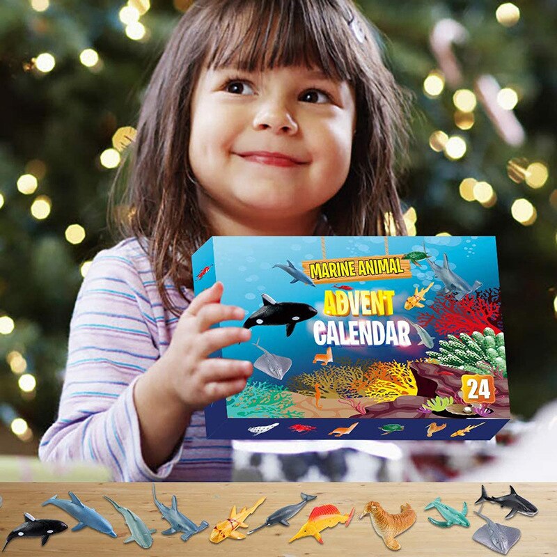 Jul adventskalender 24 st marina djur leksak julnedräkning för barn pojkar och flickor  m09