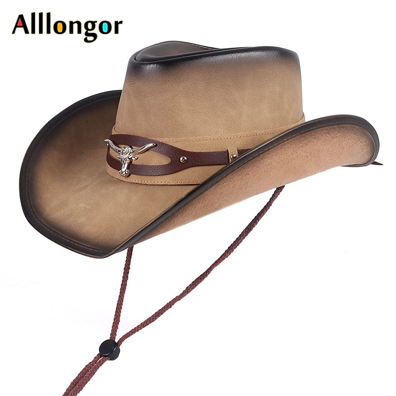 Western cowboy hat mænd kvinder læder cappello klassikere far chapeau homme vaquero cowboy vintage kasket