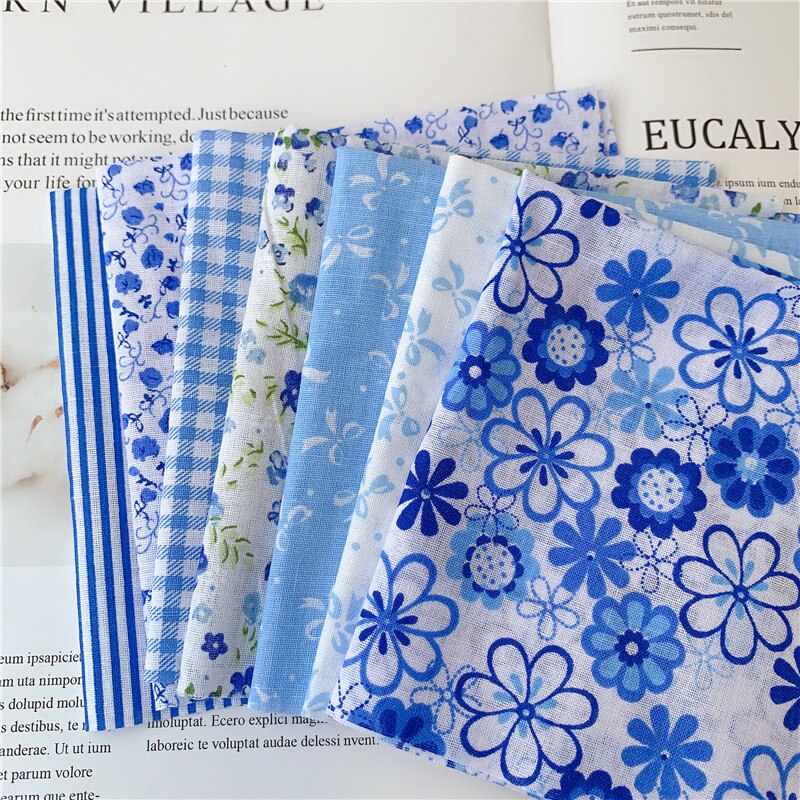7 pièces 50cm X48cm plaine mince Patchwork coton tissu série florale bleu charme quarts paquet couture: blue2