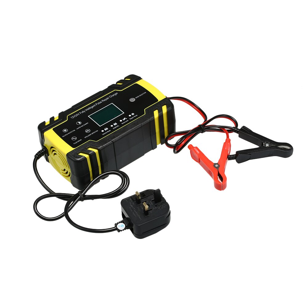 3 ladung stufen Volle Automatische Auto Batterie Ladegerät 12V 8A 24V 4A Clever Schnelle Energie Ladung Nass Trocken blei Säure Digital LCD Anzeige: UK Stecker