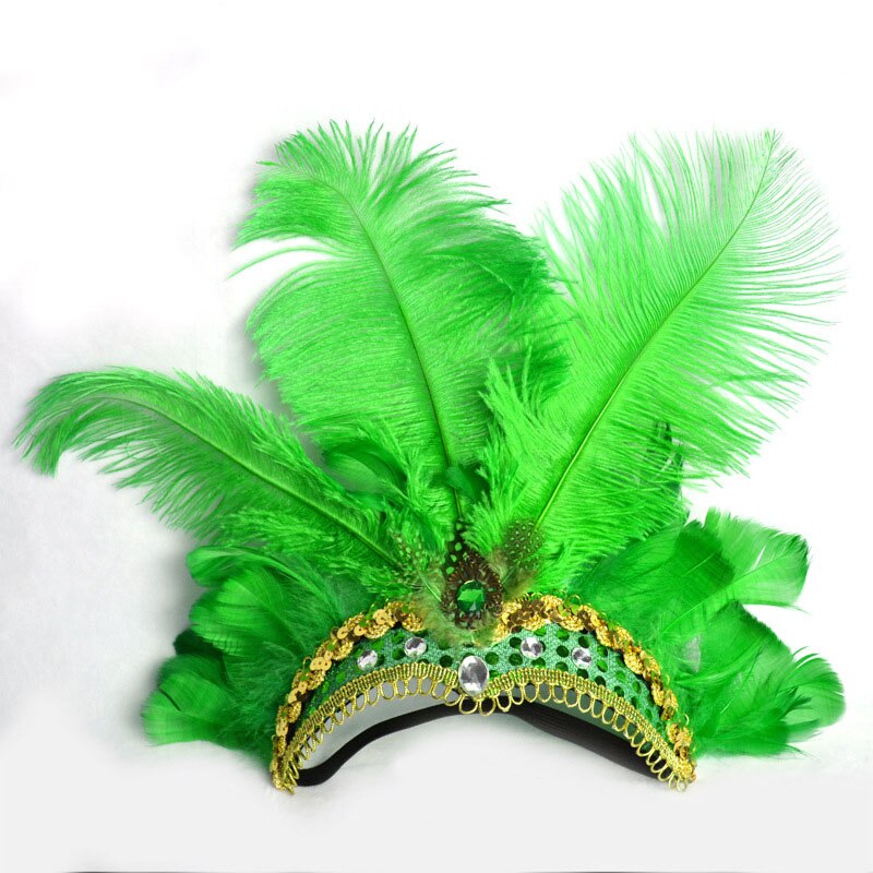 LED Glowing Feativel Hairband Female Feather Headband Hair Accessories Headdress Halloween Decoration Crown Neon Party: green / not light up