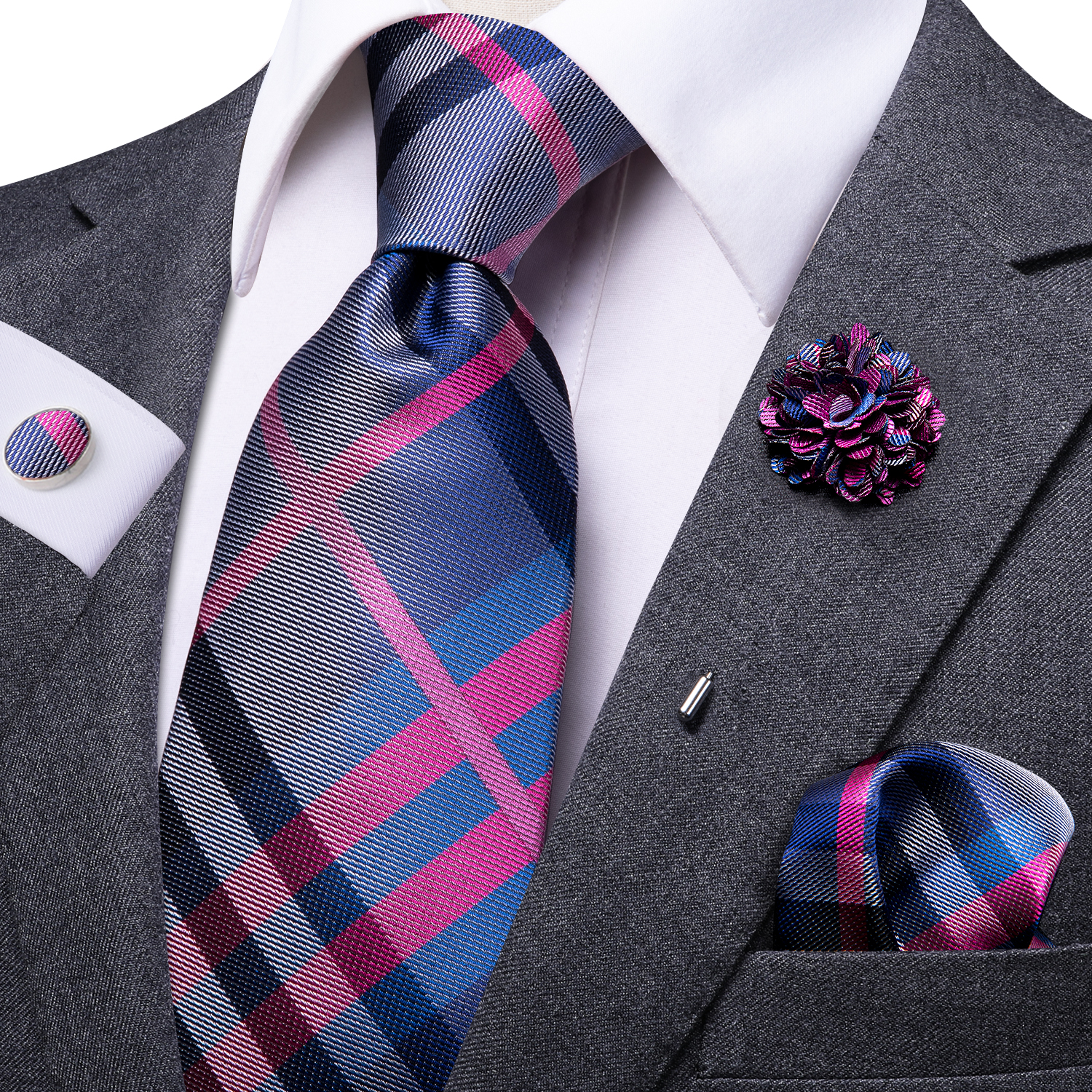Corbata de negocios de seda azul claro liso para hombre, corbata de de alta corbata de lujo de 8,5 cm, broche de gemelos, corbata de boda para hombre 2023