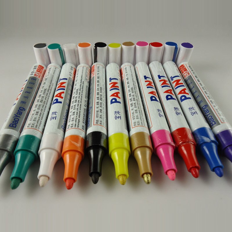1Pcs 12 Kleuren Waterdichte Auto Tyre Loopvlak Rubber Metalen Permanente Verf Marker Pen Diy Album Prachtige Zwarte Kaart graffiti Pen