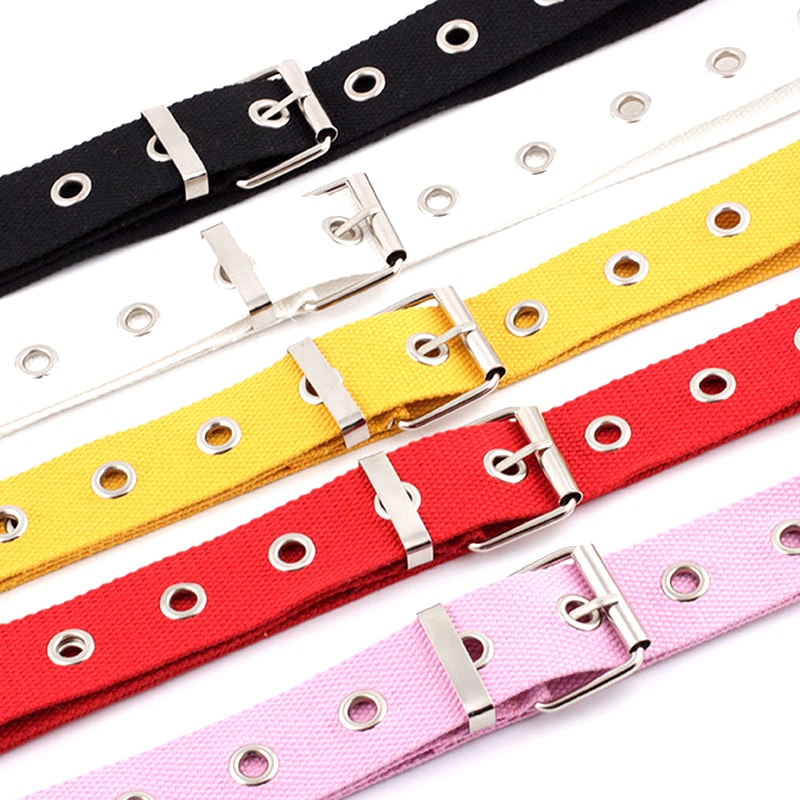 3.8cm Female Belt Canvas Women's Harajuku Waistband Metal Buckle Eyelet Belt Waist Black White Red Wide