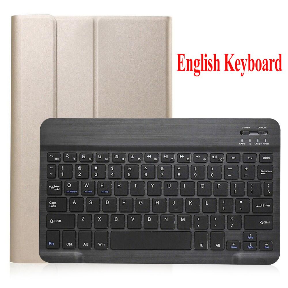 Keyboard Case for Samsung Galaxy Tab A 10.1 SM-T510 SM-T515 PU Leather Flip Stand Case Wireless Bluetooth Keyboard Cover: English Gold-B