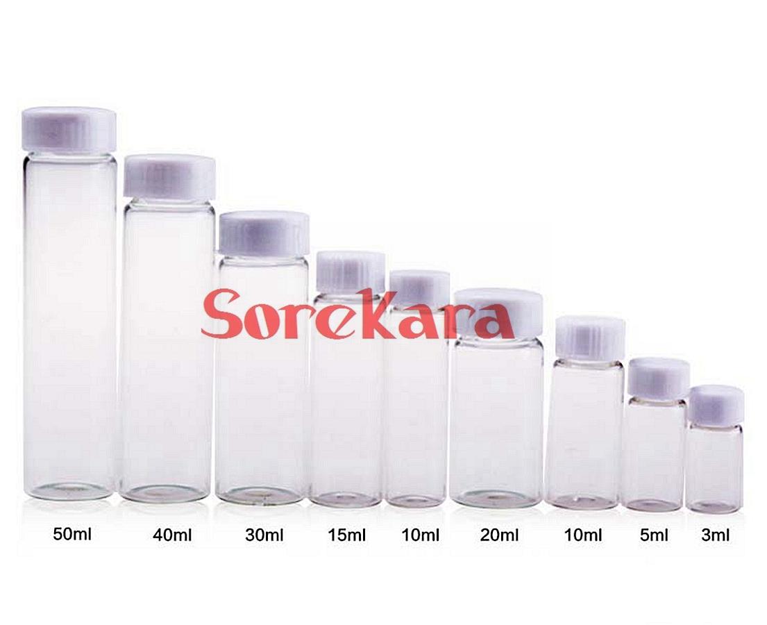 3 Ml/5 Ml/10 Ml/15 Ml/20 Ml/30 Ml/40 Ml/50 Ml Clear Glas Afdichting Fles Reagens Sample Flesjes Plastic Deksel Schroefdop