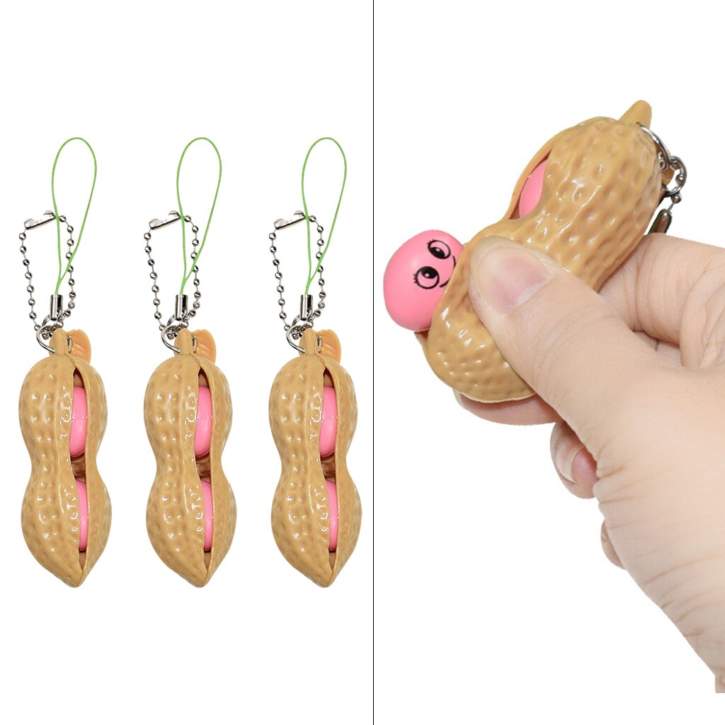 1PC/3 PCS Squeeze Toys Set, Peanut Keychain Squeeze Bean Stress Relief Fun Toys