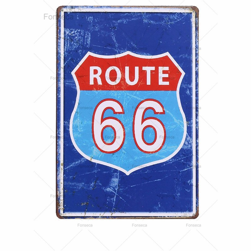 Plaque Murale Métal Vintage Route 66 Avec Voiture Rouge - 30x20 Cm - Décoration Garage, Bar, Salon