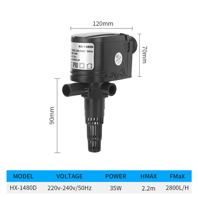 3 In 1 Aquarium Multifunctionele Dompelpomp Watercirculatie Filter Zuurstof Pomp Dompelpomp Siervissen: 35W