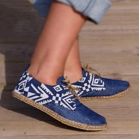 Blå flade sko kvinder snøresko flad platform dame behagelige sko afslappet ægte forhastet hamp zapatillas mujer