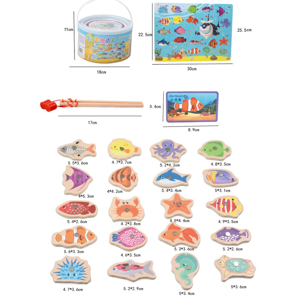 3 in 1 Scatola di Legno Gioco di Pesca di Pesce Modello Animale & puzzle puzzle fingere Strumenti kit di Apprendimento Giocattolo