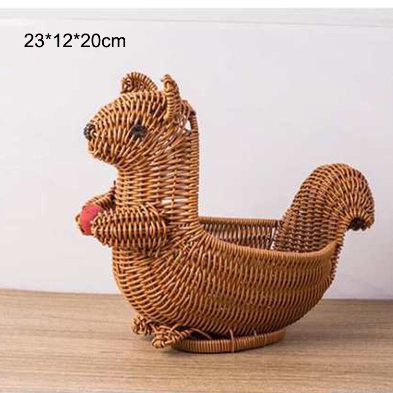 Rattan Woven Fruit Basket Cute Shape Fruit Bowls Tray Vegetable Snack Breakfast Display Basket Novelty Animal Shaped: squirrel s