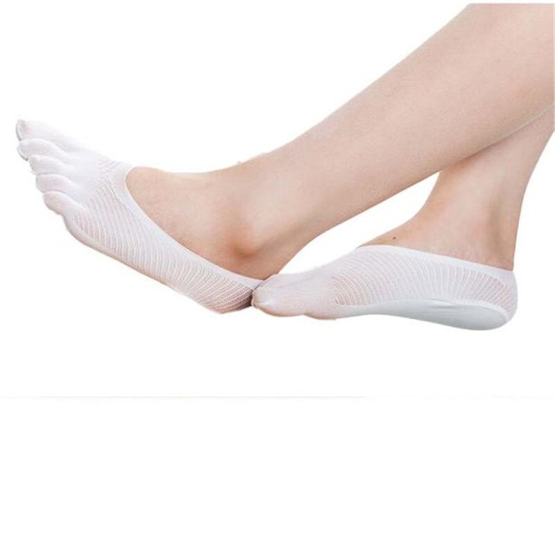 Five Toe Sock Cotton Short Socks Slippers Invisibility For Solid Color Socks Женские хлопковые носки: White