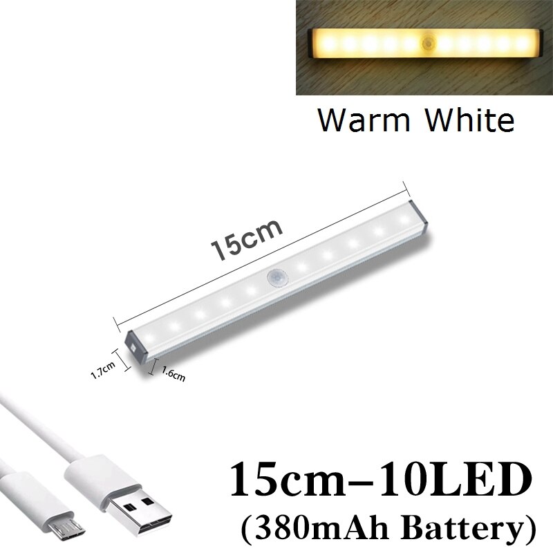 Smart Motion Sensor LED Light 15/21/30cm DC5V USB Charging Tubes Human body Induction for Bed Kitchen Wardrobe Night Lamps: 15cm Warm White