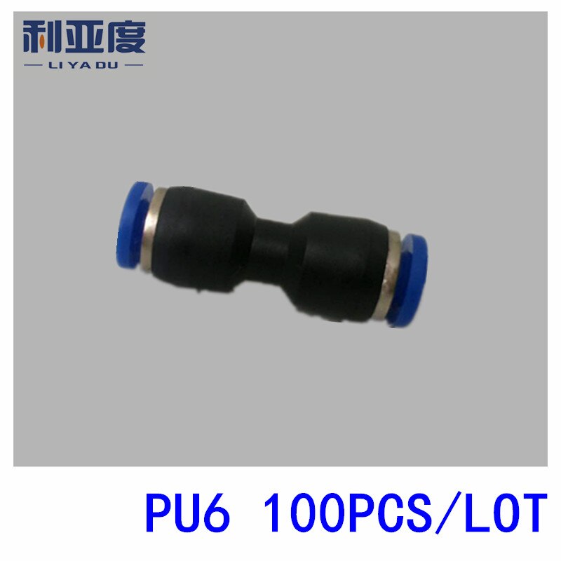 100PCS/LOT PU6 Pneumatic quick plug connection through pneumatic joint Air Pneumatic mm to 6mm PU-6