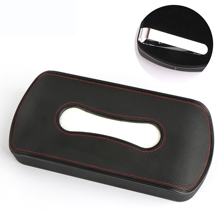 Caja de pañuelos de cuero PU para coche, soporte para visera solar, reposabrazos, colgante, tipo bloque, almacenamiento de servilletas de asiento, color negro y Beige, 1 unidad: Black-red-Clip Type