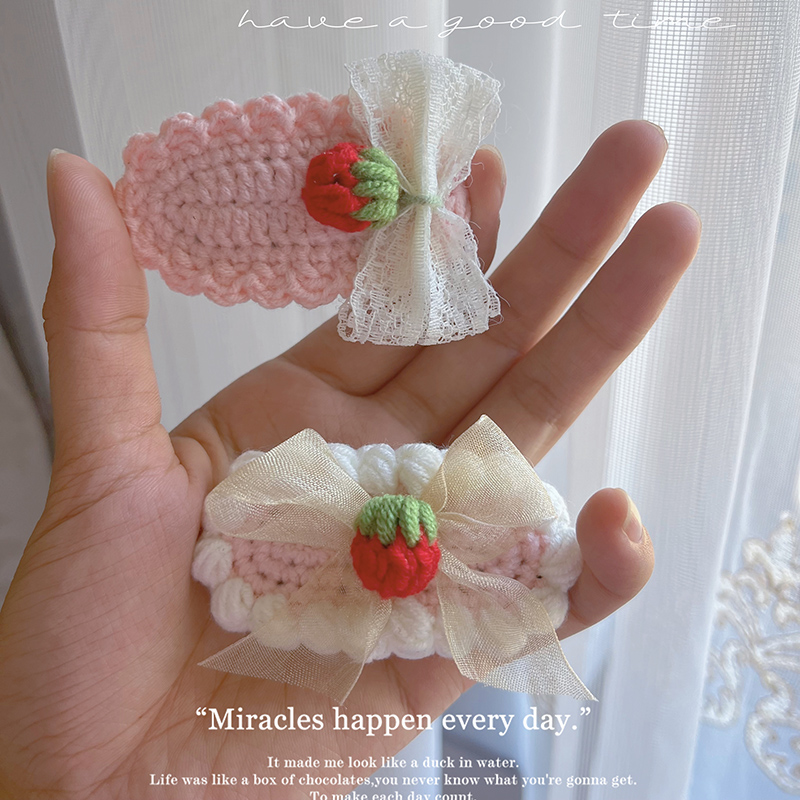 Pinzas para el cabello de fresa de ganchillo hechas a mano para niñas recién nacidas, horquillas a presión de hilo de algodón, horquillas rojas, pasadores BB para niños