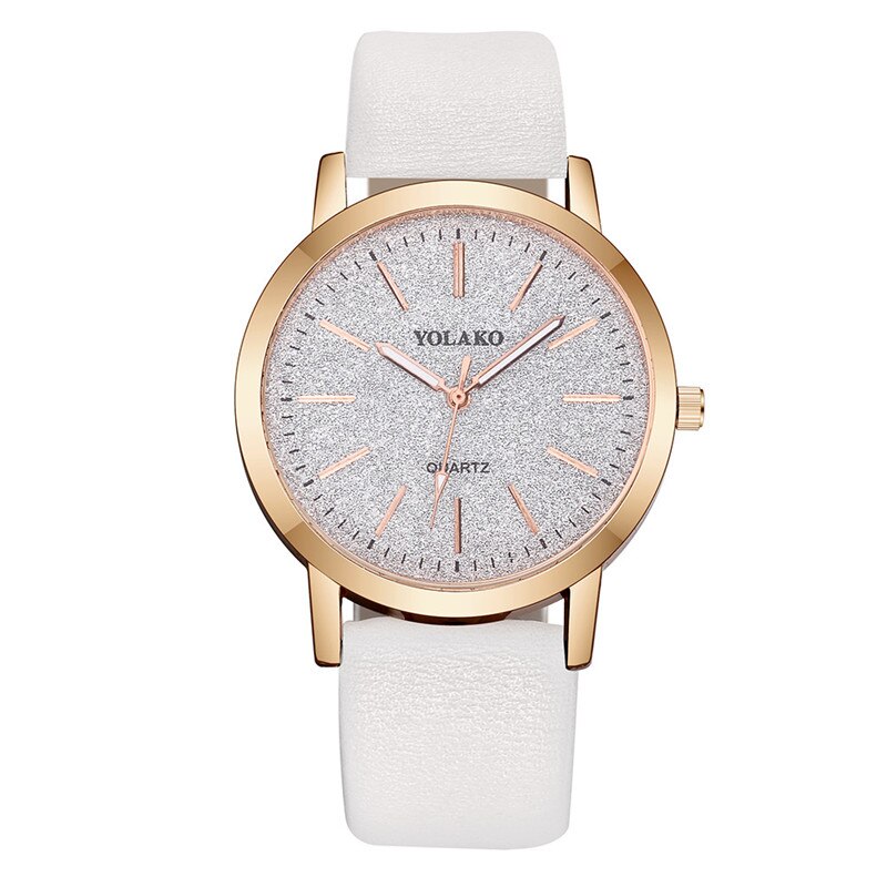 Yolako luksus dameklokker skinnbånd rundt enkel kvarts analog armbåndsur star dial casual kvinnelig klokke  xb40: Hvit