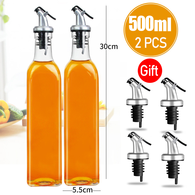 Koken Olie Fles Saus Fles Glas Opslag Flessen Voor Olie En Azijn Olie Dispenser Kruiden Voor Keuken Accessoire: 500ML 2 PCS