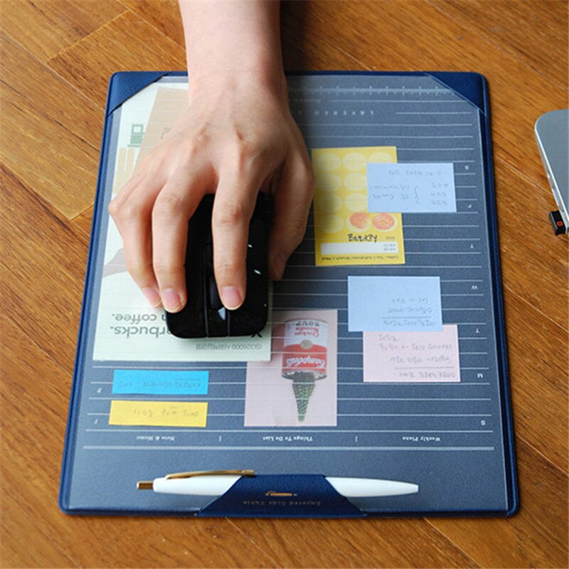 Solid color business office writing pad leather layered plan message board mouse pad simple deskpad secretary writing board: Blue