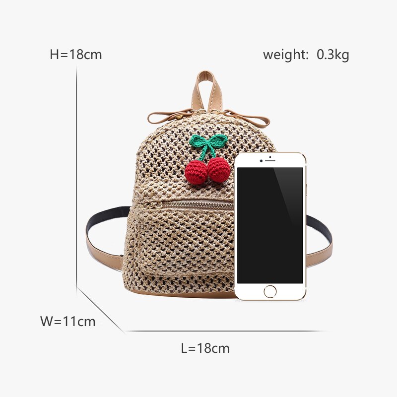 Zomer Mini Rugzak Mode Geweven Kleine Tas Mini Rugzakken Voor Meisjes Super Kleine Schattige Kleine Kers Schoolmeisje Tas